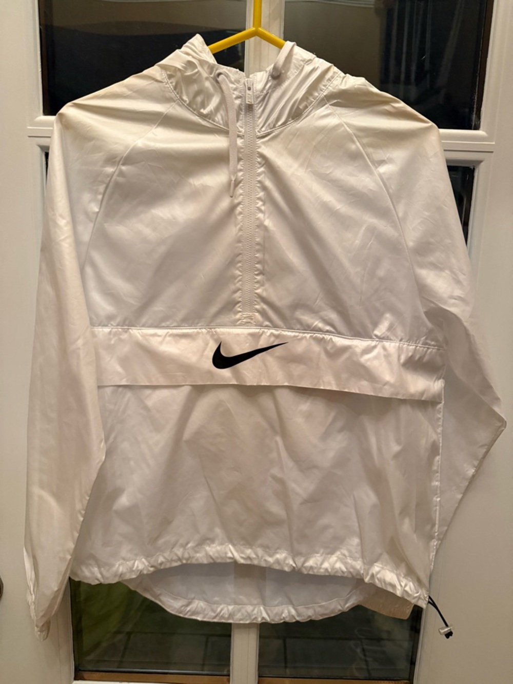 Nike White Hooded Windbreaker Jacket with Black Swoosh